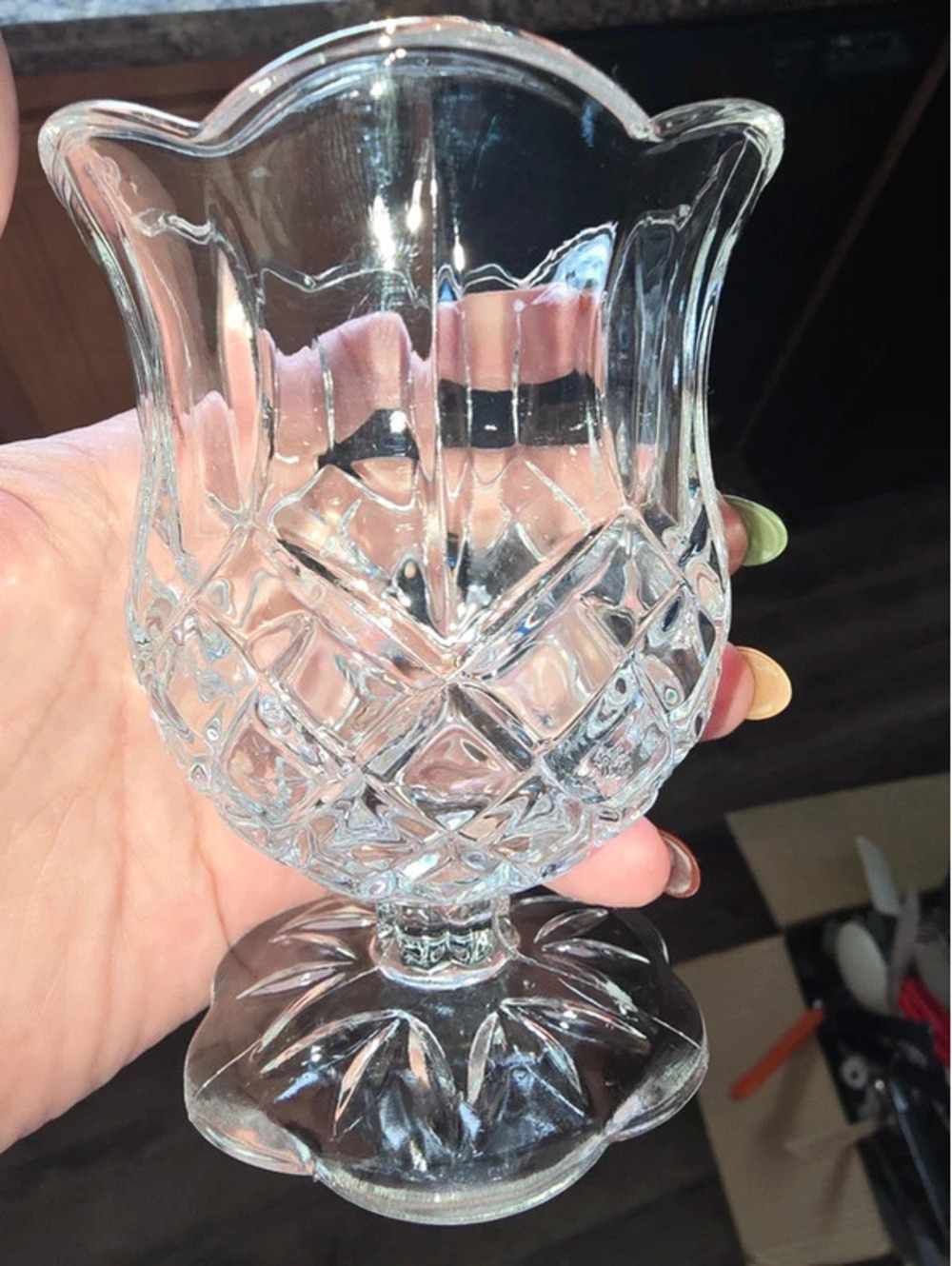 Crystal Hurricane Vase / Candle Holder 4" tall Beautiful Homco